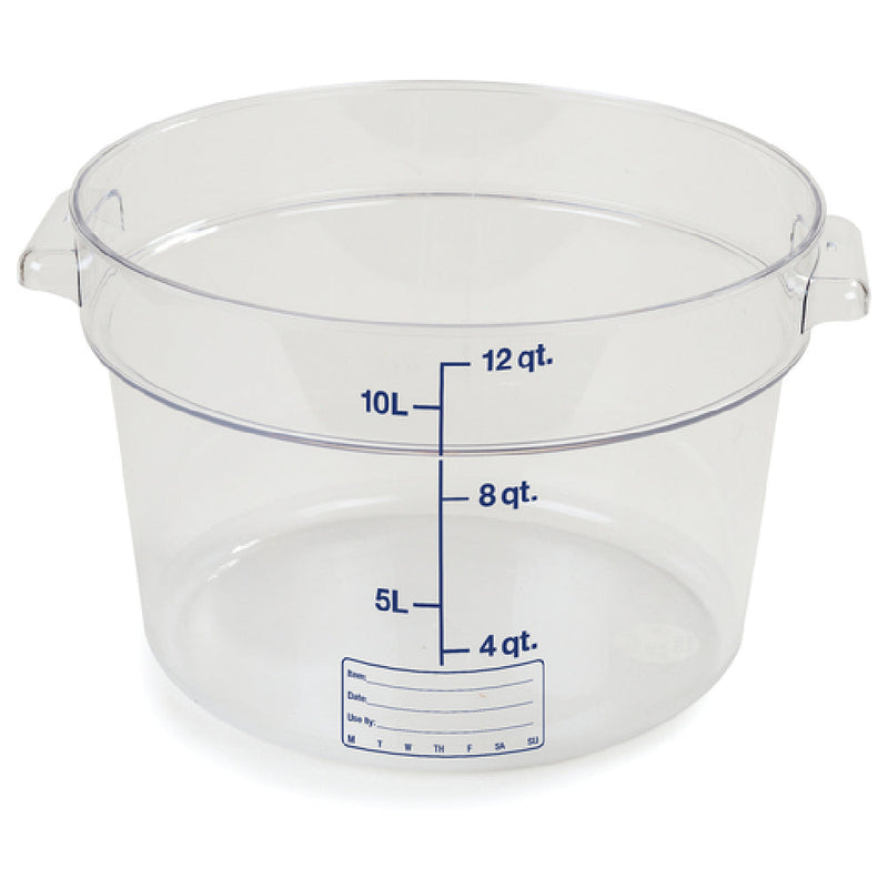 Carlisle 1076707 12 Quart Round Food Storage Container Polycarbonate Clear with Spoonable Bottom