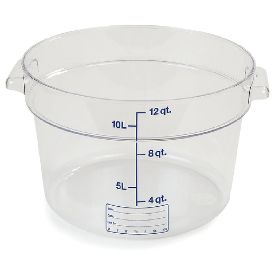 Carlisle 1076707 12 Quart Round Food Storage Container Polycarbonate Clear with Spoonable Bottom