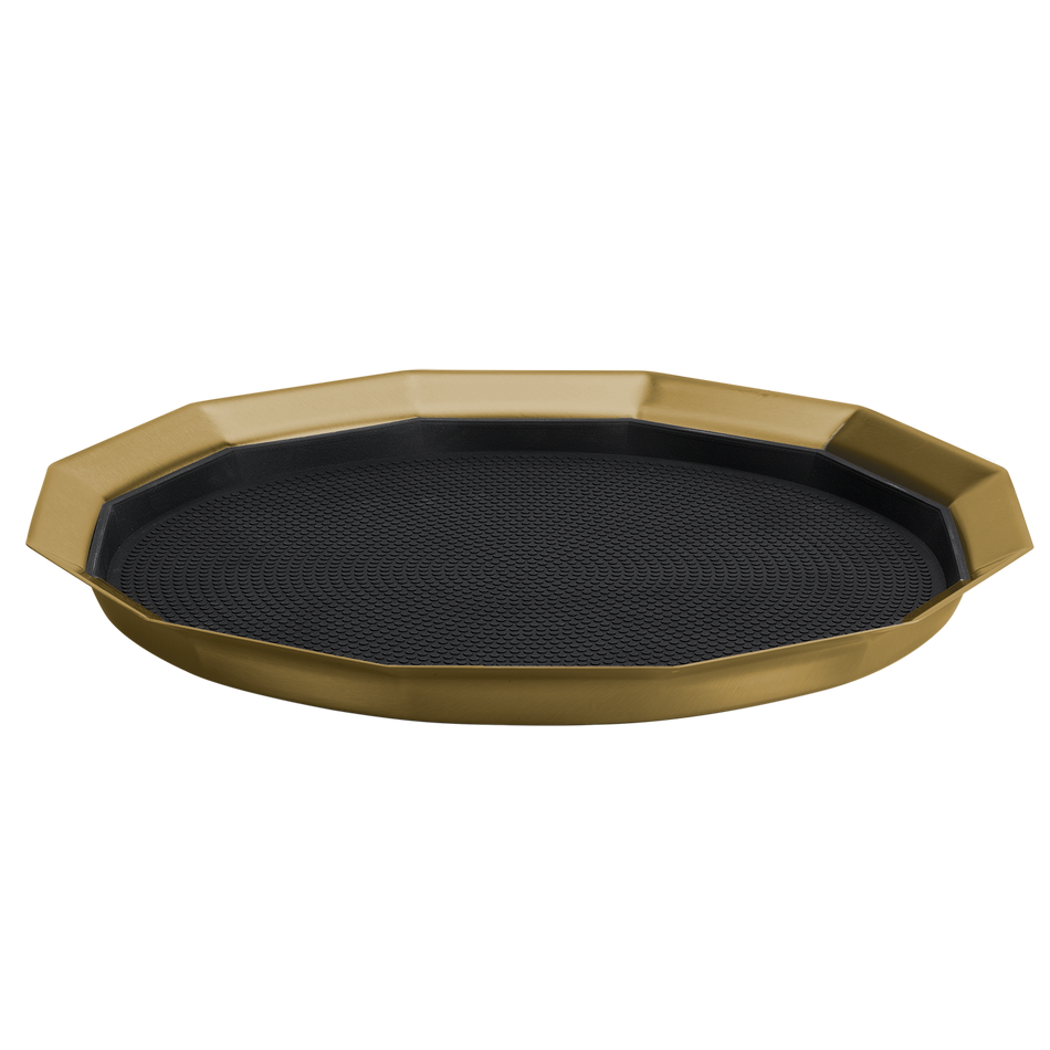 12-Sided 14 in. Medium Non-Slip Serving Tray in Vintage Gold
