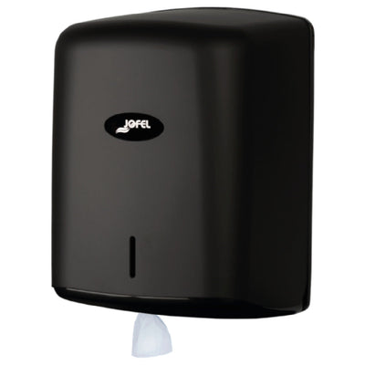 Carlisle T500MBK 9.06 Inch Paper Towel Dispenser Center Pull Black Plastic with Key Lock