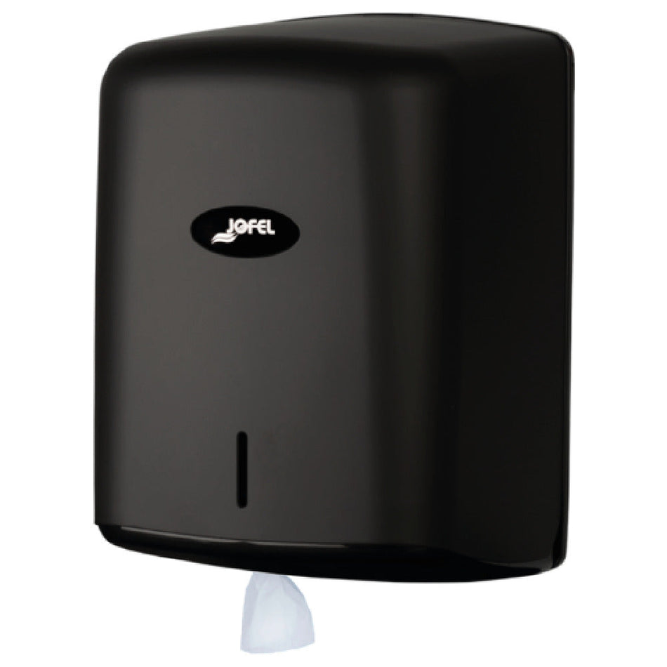 Carlisle T500MBK 9.06 Inch Paper Towel Dispenser Center Pull Black Plastic with Key Lock