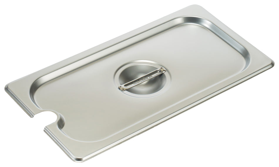 Winco SPCT 1/3 Size Slotted Steam Table Pan Cover with Handle Stainless Steel