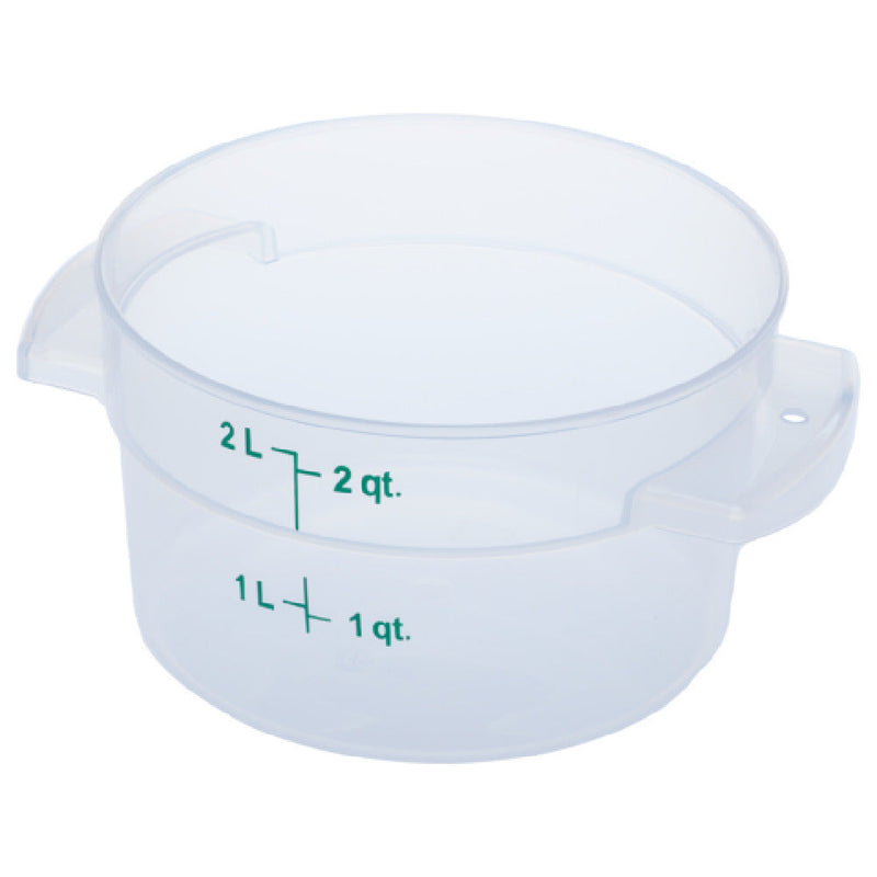 Carlisle 1096330 2 Quarts Round Food Storage Container with Handles Polycarbonate Clear