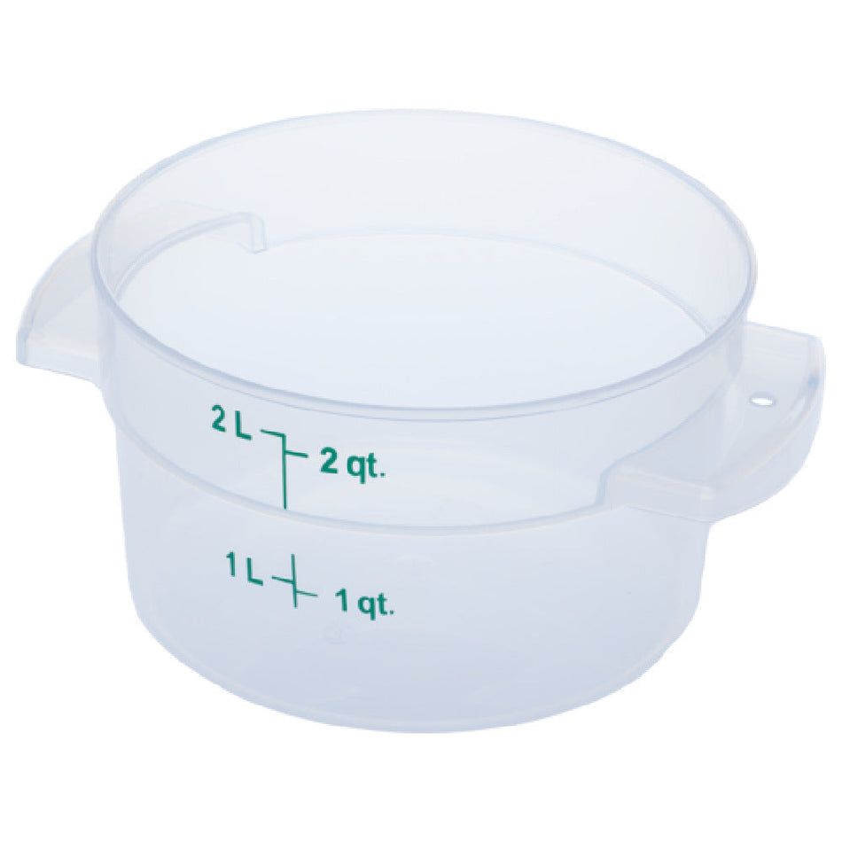 Carlisle 1096330 2 Quarts Round Food Storage Container with Handles Polycarbonate Clear