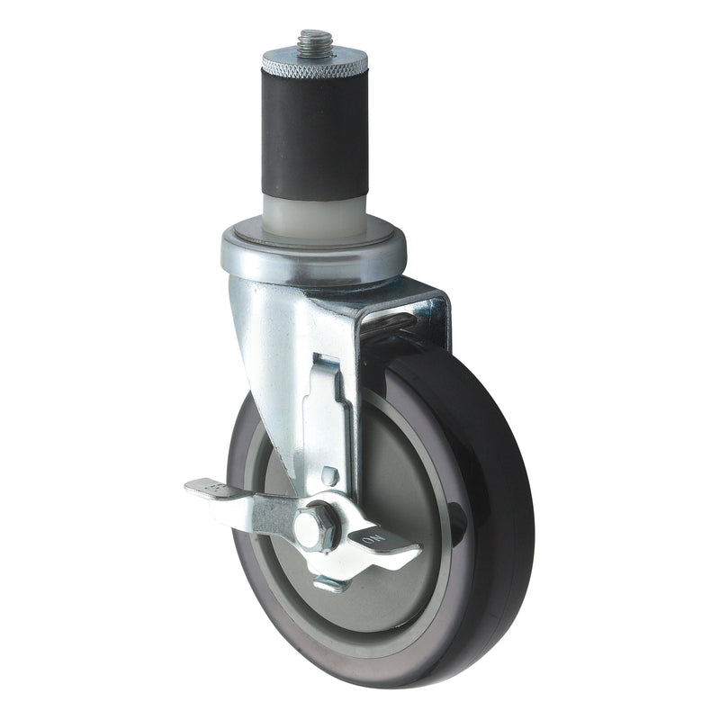 Winco CT-1B 5 Inch Diameter Stem Caster Set with Brake 220 lbs Capacity Polyurethane