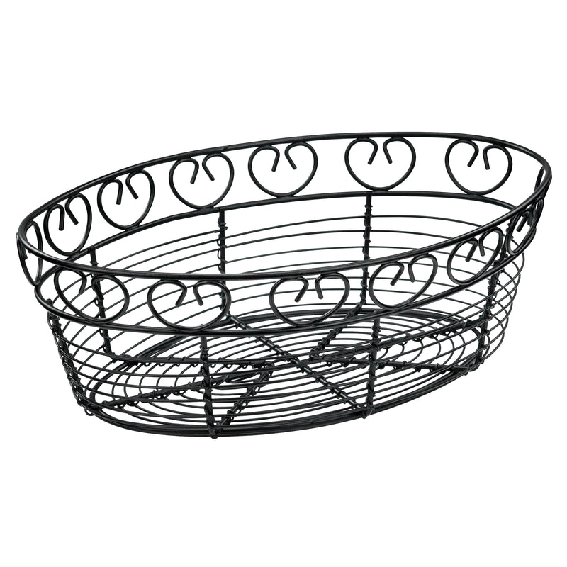 Winco WBKG-10O 10 Inch Wire Oval Bread and Fruit Basket Black