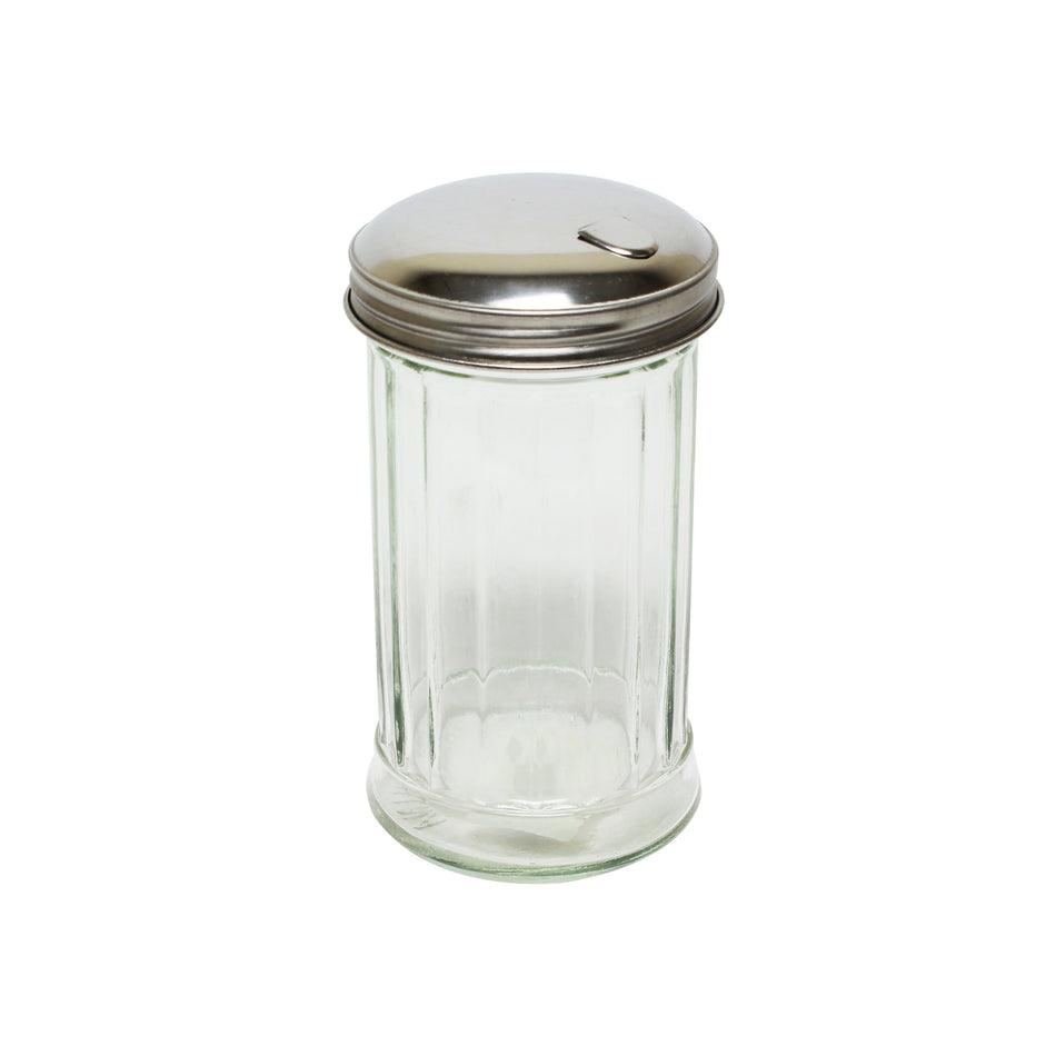 12 Pack 12 oz, 3" Diameter x 5-1/2" Height, Sugar/Cheese Dispenser, Glass Body with Stainless Steel Flip Cap