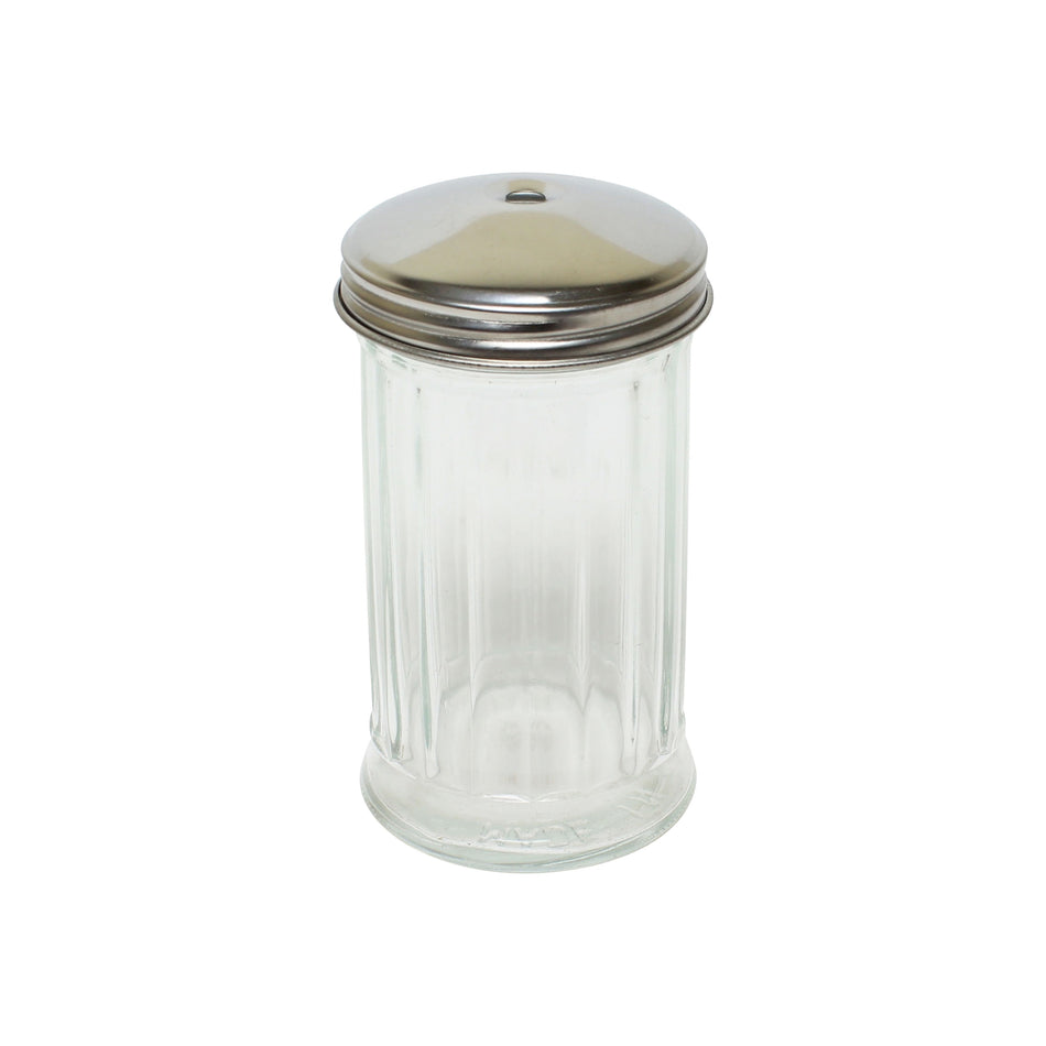 12 Pack 12 oz, 3" Diameter x 5-1/2" Height, Sugar/Cheese Dispenser, Glass Body with Stainless Steel Single Hole Cap