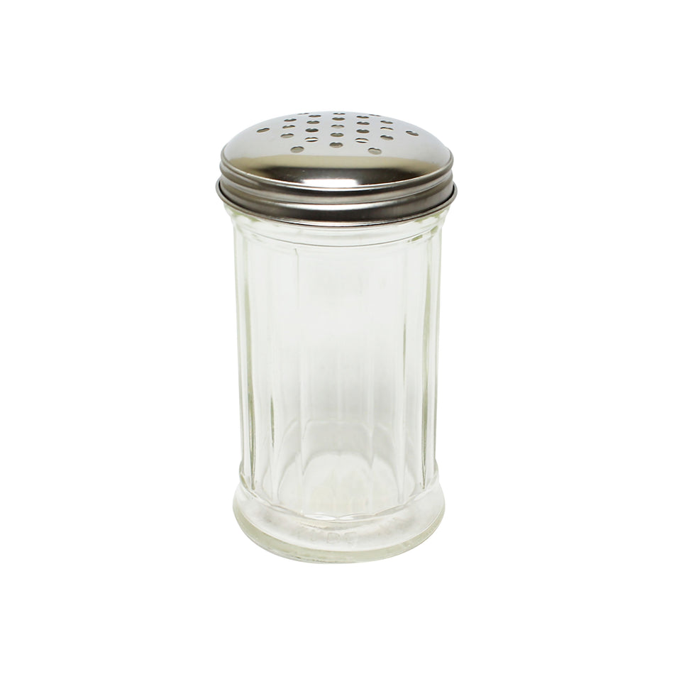 12 Pack 12 oz, 3" Diameter x 5-1/2" Height, Sugar/Cheese Dispenser, Glass Body with Stainless Steel Perforated Cap