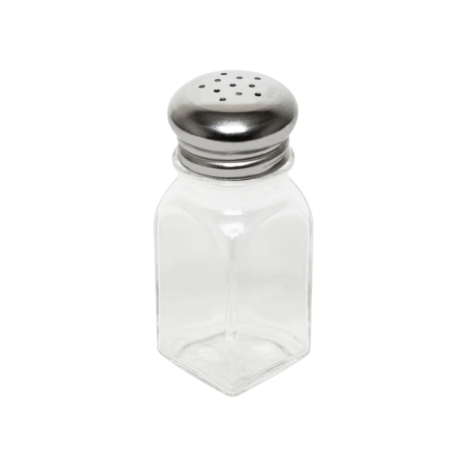 12 Pack 2 oz, 1-4/7" Diameter x 4" Height, Square Shaker, Rectangle Glass Body with Stainless Steel Mushroom Cap
