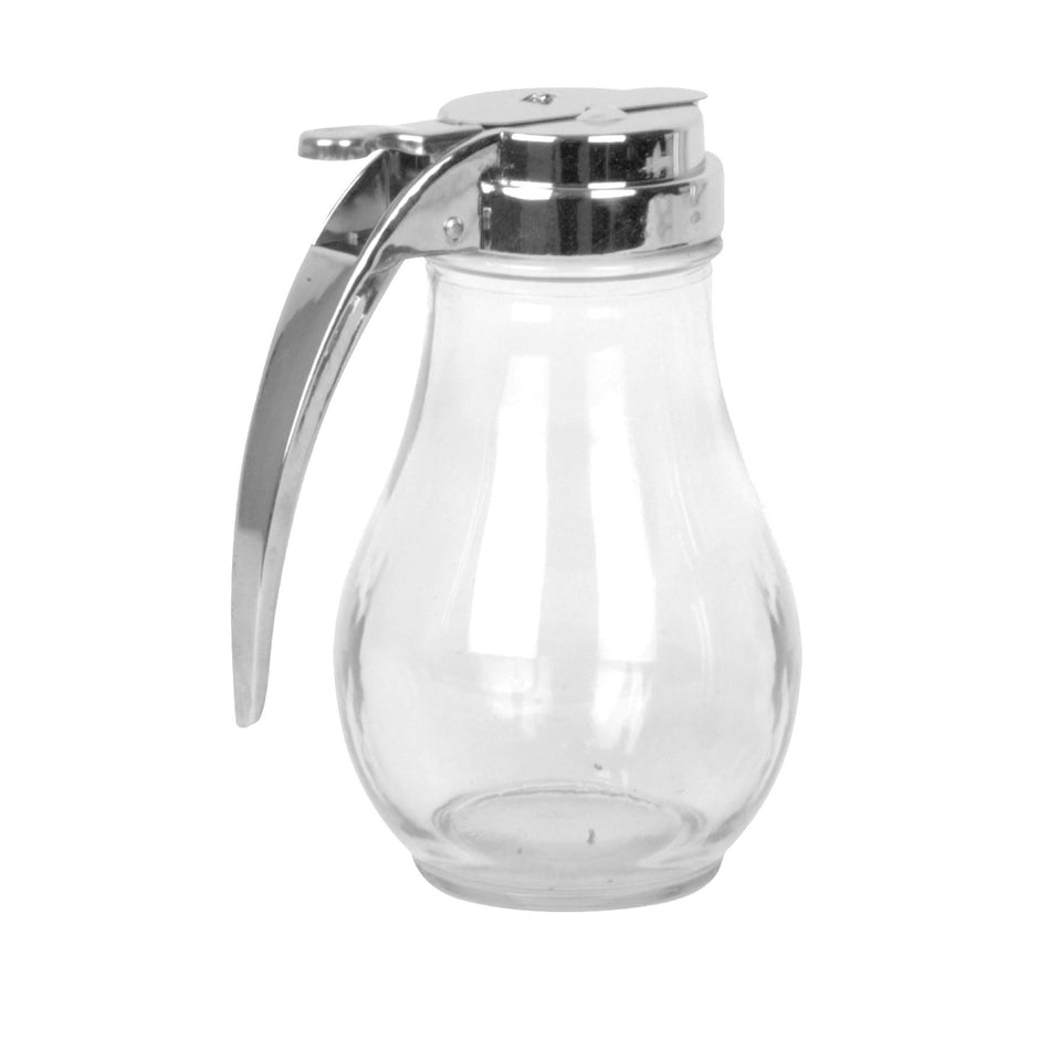 12 Pack 14 oz, 3-3/8" Diameter x 5-7/8" Height, Syrup Dispenser, Glass Body with Cast Zinc Cap