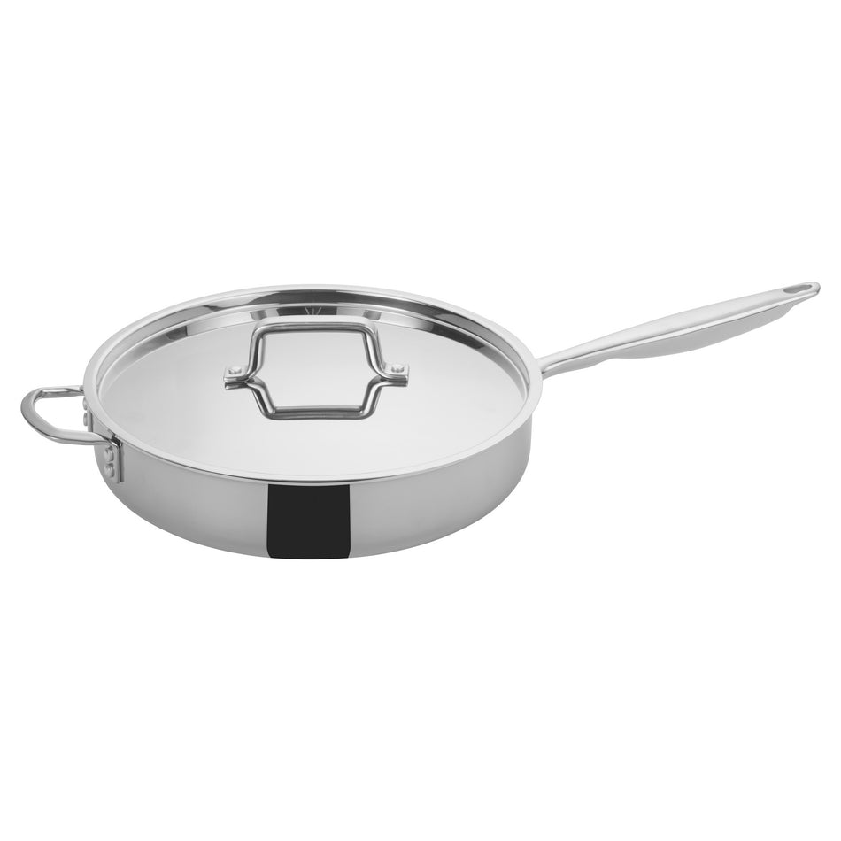 Winco TGET-6 6 Qt Induction Ready Sauté Pan with Cover and Riveted Handle