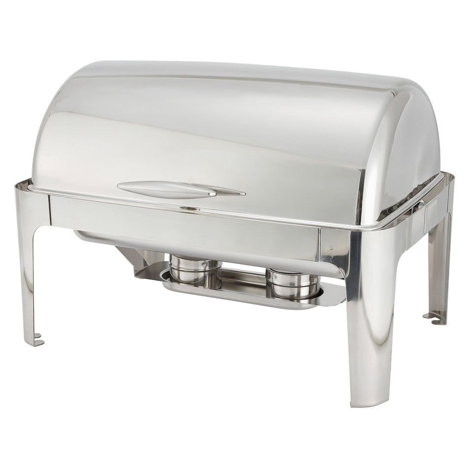 Winco 601 8 Quart Chafing Dish Rectangle Roll Top Stainless Steel with Fuel Holders