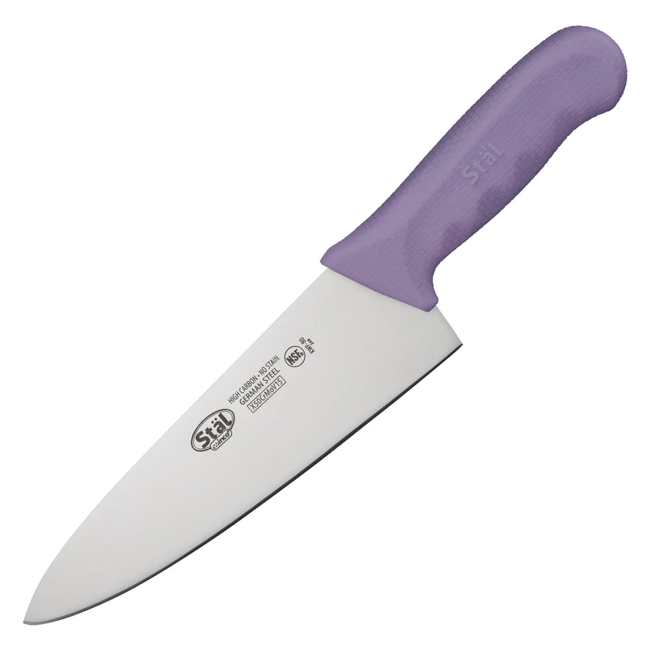 Winco KWP-80P 8 Inch Blade Plastic Handle Purple Allergen Free Chef Knife