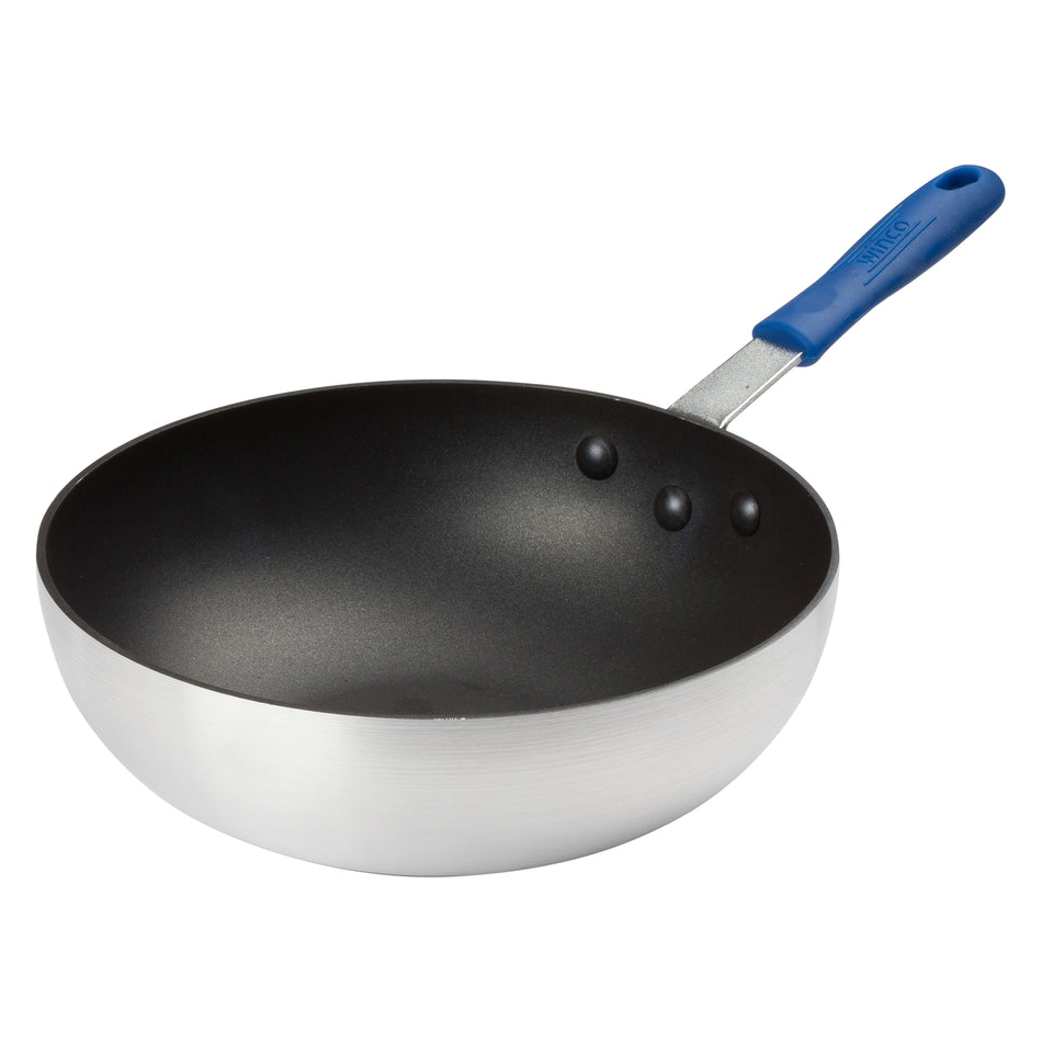 Winco ASFP-11NS 11 Inch Stir Fry Pan Round Aluminum with Silicone Handle
