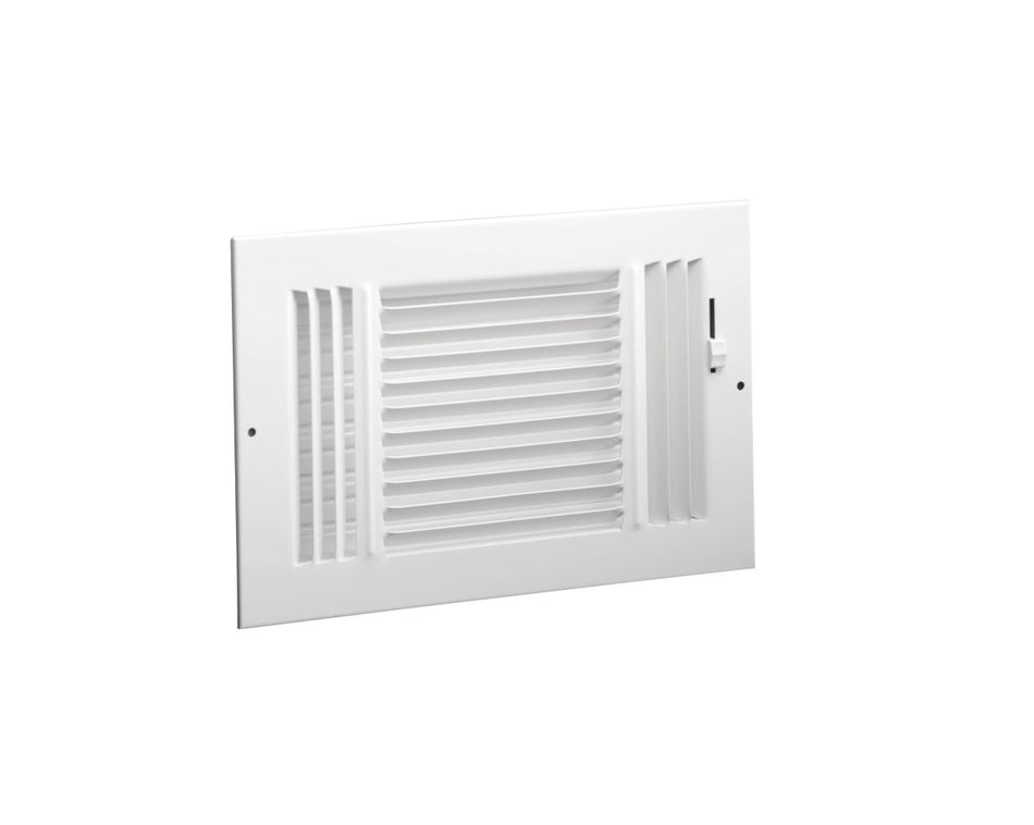 Hart & Cooley 043860, 8x4 3-Way Air Register, White Steel Sidewall & Ceiling Air Vent with Multi-Shutter Damper, 683 Series