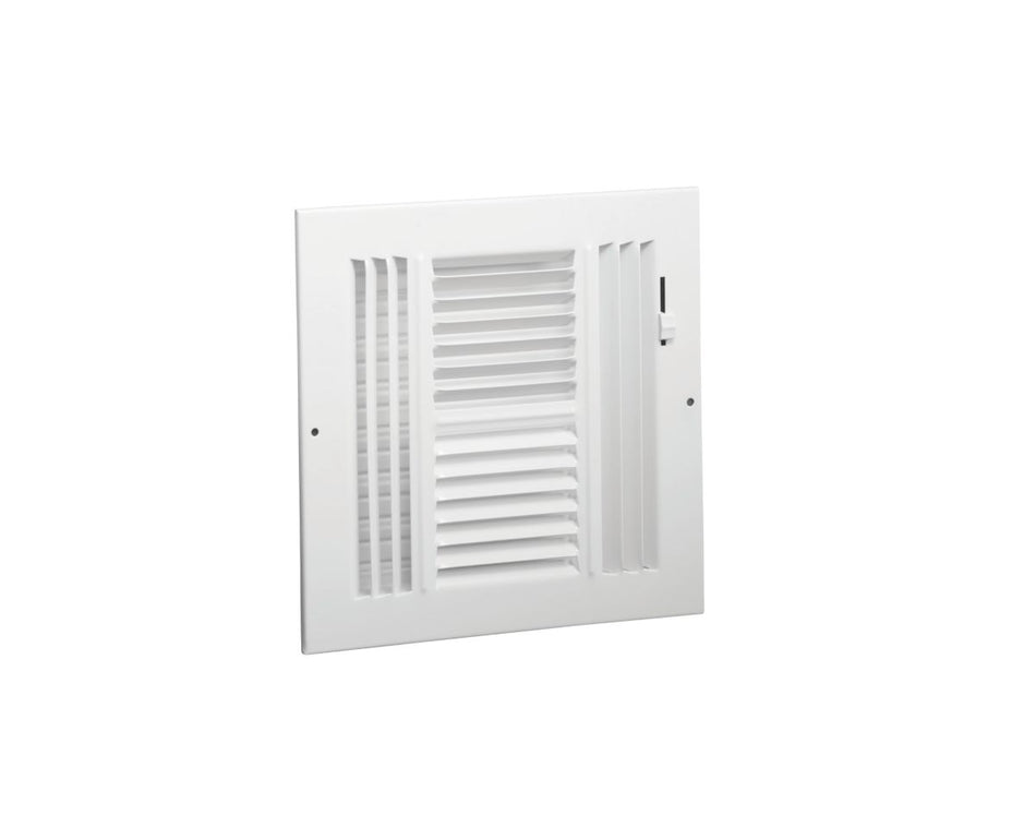 Hart & Cooley 043890, 8x8 4-Way Air Register, White Steel Sidewall & Ceiling Air Vent with Multi-Shutter Damper, 684 Series
