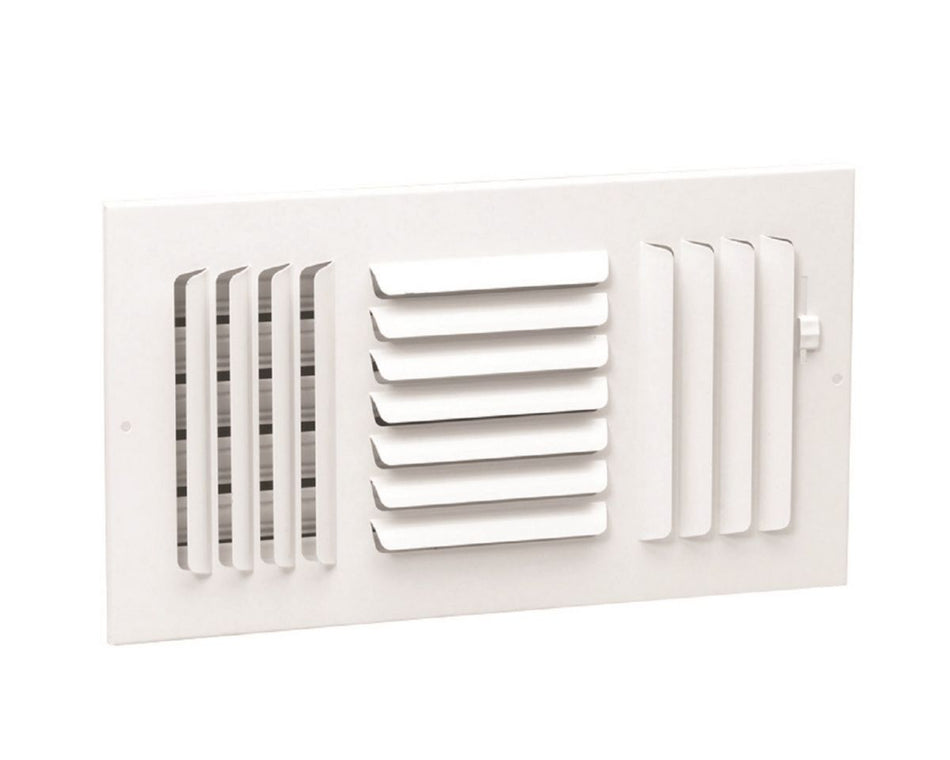 Hart & Cooley 013428, 12x6 3-Way Air Register, White Steel Sidewall & Ceiling Air Vent, 303 Series