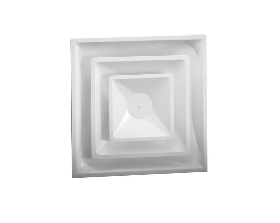 Hart & Cooley 064336, 233/4x233/4 4-Way Ceiling Diffuser, 10 in Neck, White Steel Ceiling Air Vent