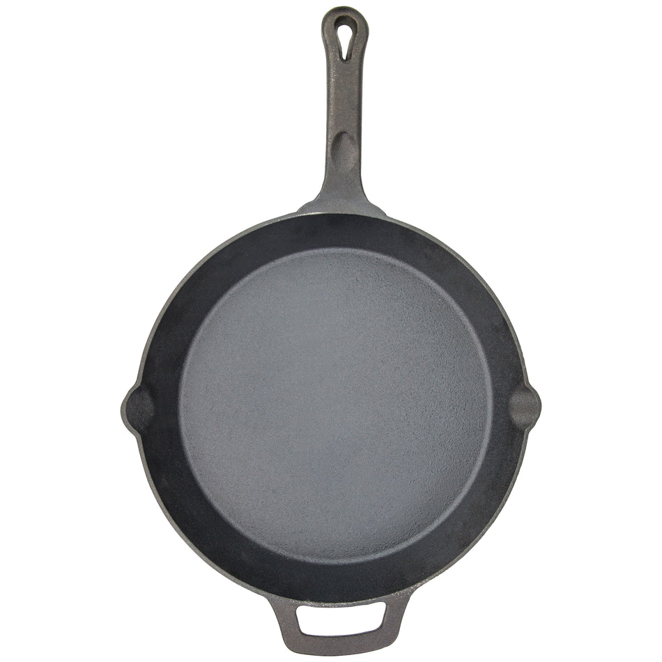 Winco CAST-12 12 Inch Diameter with Helper Handle Induction Ready Cast Iron Skillet