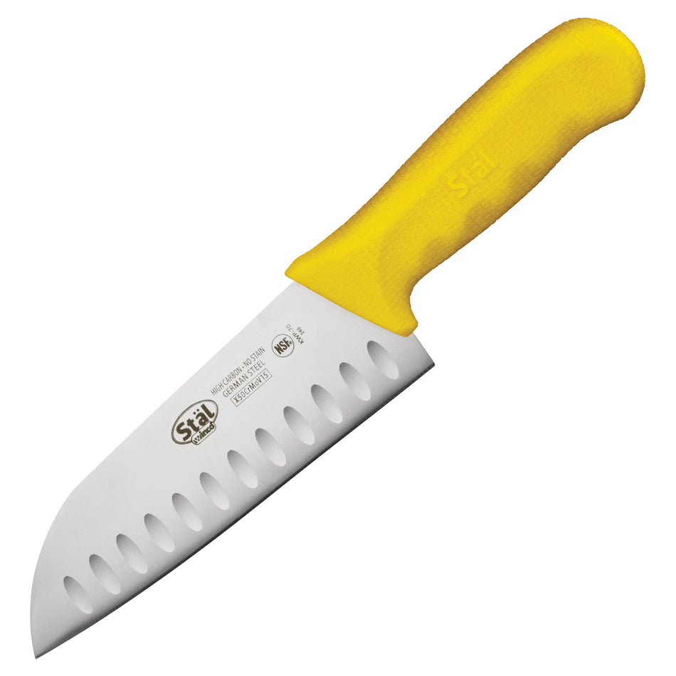 Winco KWP-70Y 11-3/4 Inch O.A.L. 7 Inch Blade Granton Edge Santoku Knife