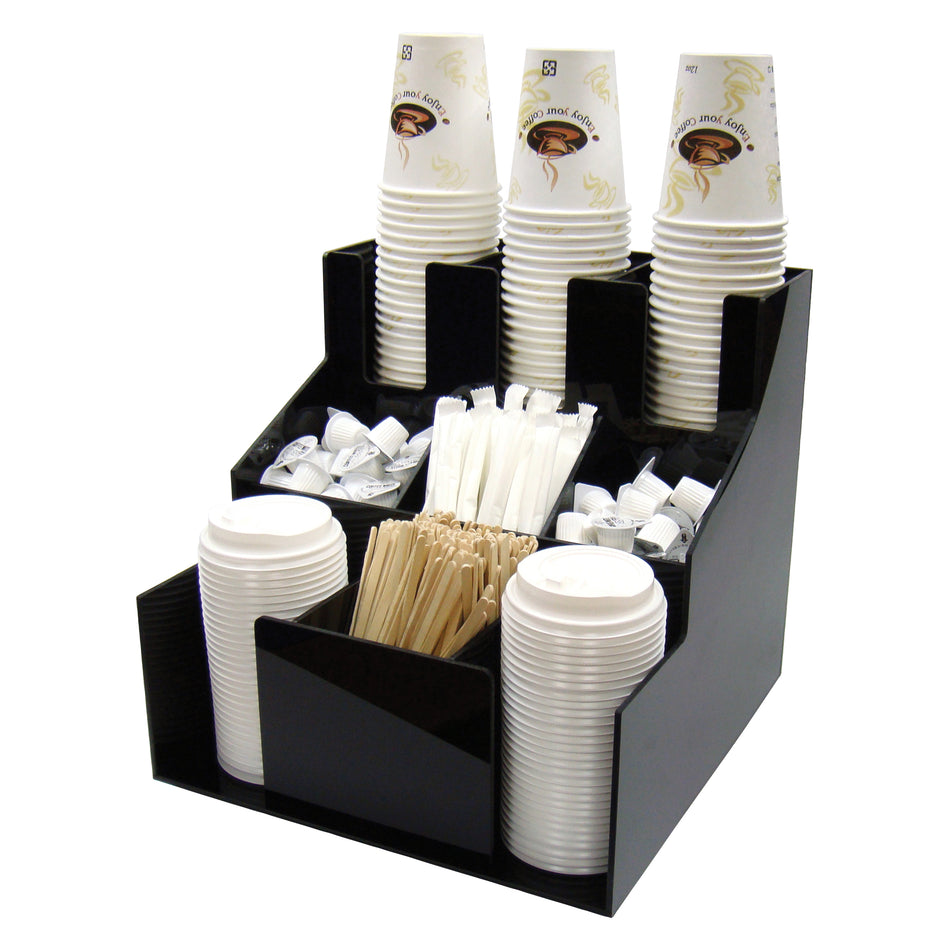 Winco CLSO-3T 12-5/16 Inch Cup and Lid Organizer 3 Tier ABS Black