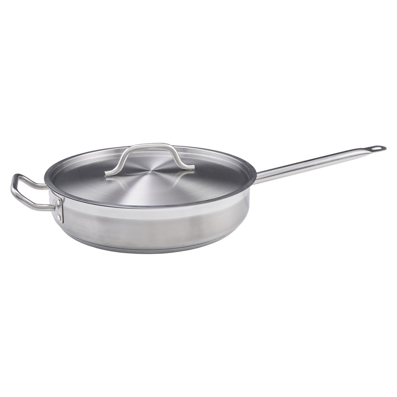 Winco SSET-7 7 Quart Induction Sauté Pan Round with Cover Riveted Handle Stainless Steel Aluminum Core
