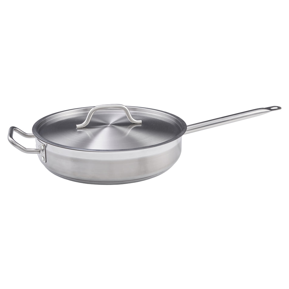 Winco SSET-7 7 Quart Induction Sauté Pan Round with Cover Riveted Handle Stainless Steel Aluminum Core