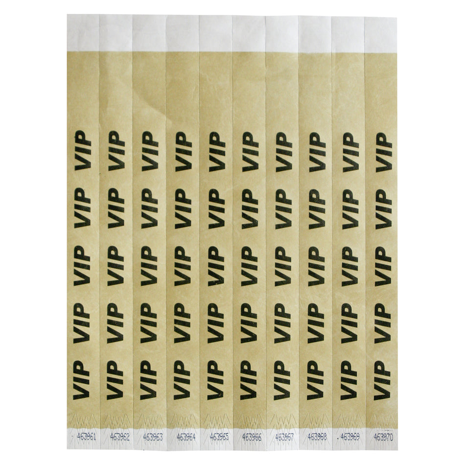 Winco WB-VIP Bar Maid Waterproof Tear-Free Wristbands - VIP (Gold/Black) (500 Pieces/Pack)