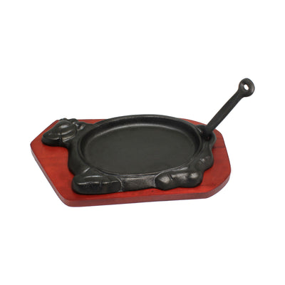 Thunder Group IRBB002 Cast Iron Griddle Sizzle Platter Set with Wood Underliner