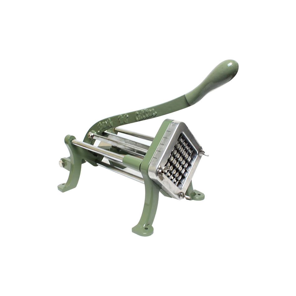 15-3/4" x 8" x 12-3/4", Square French Fry Cutter with 1/2" Blade & Pusher, Cast Iron & Aluminum frame with Stainless Steel Reciprocating Rod, Rust Proof Cutter & Pusher, Table or Wall Mounted