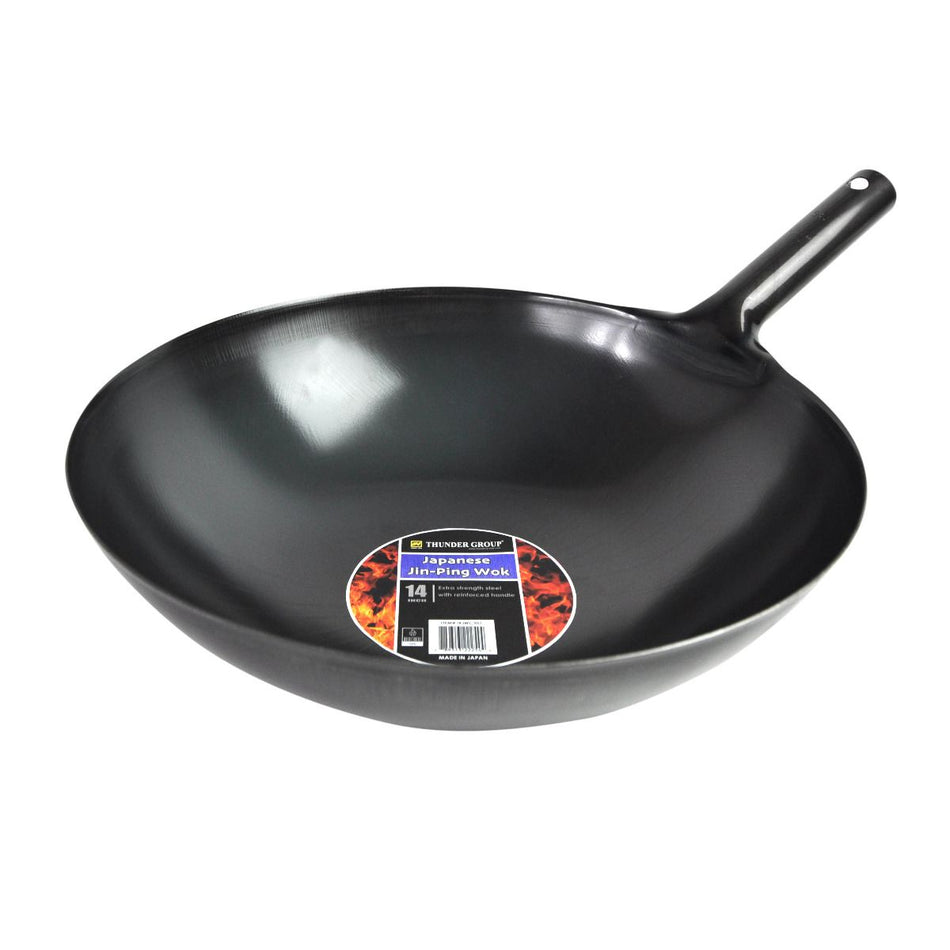 Thunder Group IRJWC301 14" Steel Japanese Jin-Ping Wok with Reinforced Welding