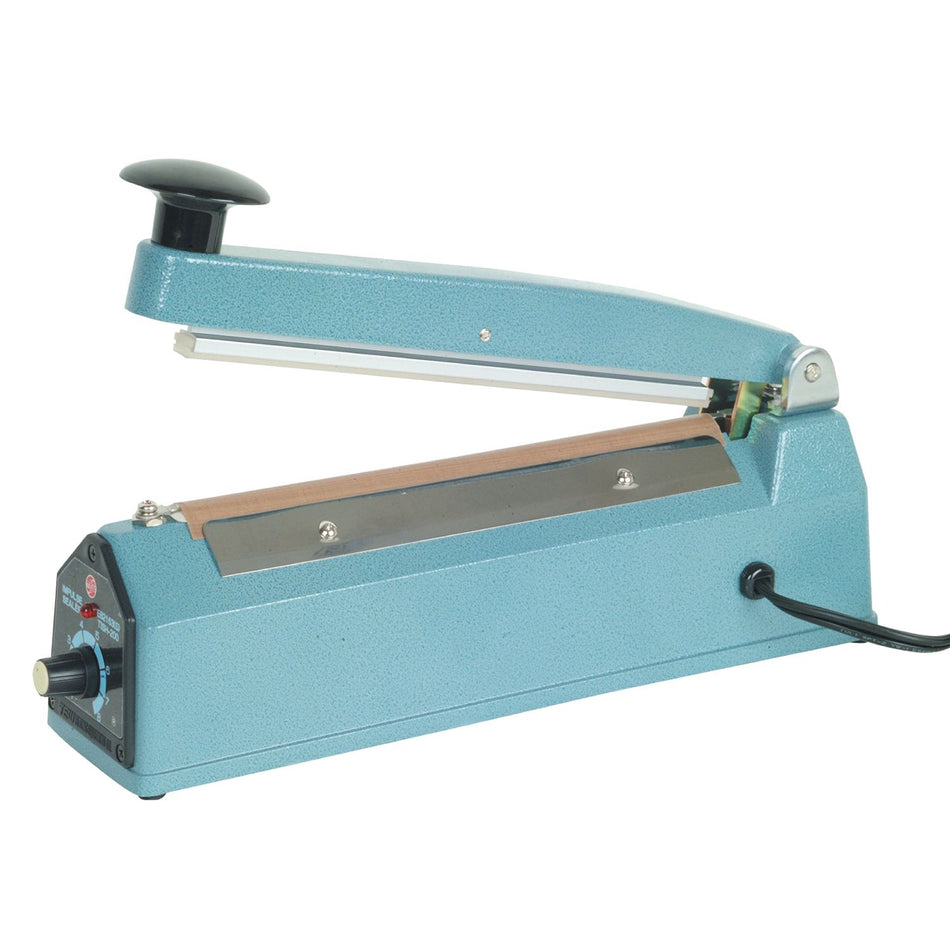 4" Electric Sealing Machine, Aluminum Alloy Body with Plastic Knob, Made in Taiwan, Types of Poly bags to be use with the machine: Polyethylene and any type of shrink wraps (i.e., Polyvinyl chloride, Polyolefin & Polyethylene), UL