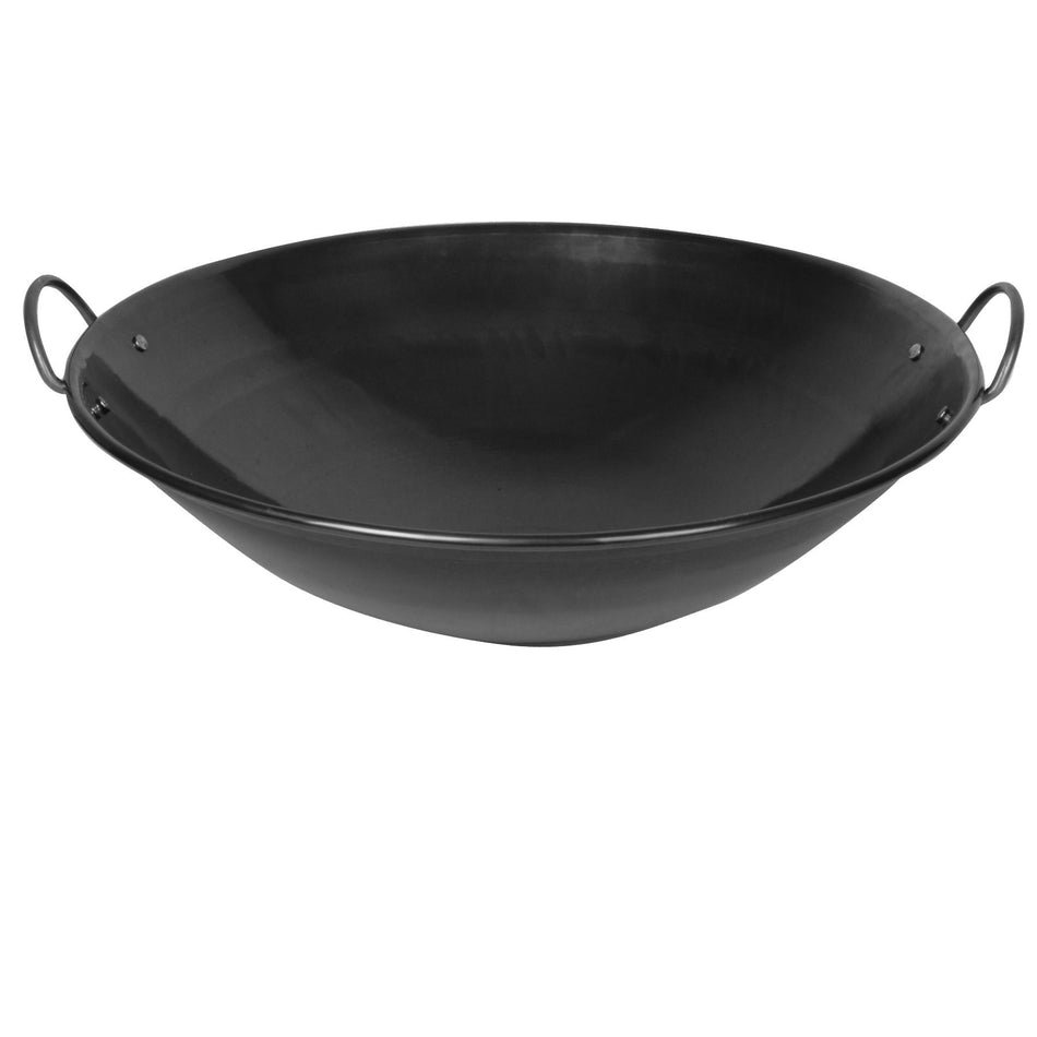 26" Diameter x 8-1/8" Height, 2" Length of Handle, Curved Rim Wok, Steel, Made in Taiwan