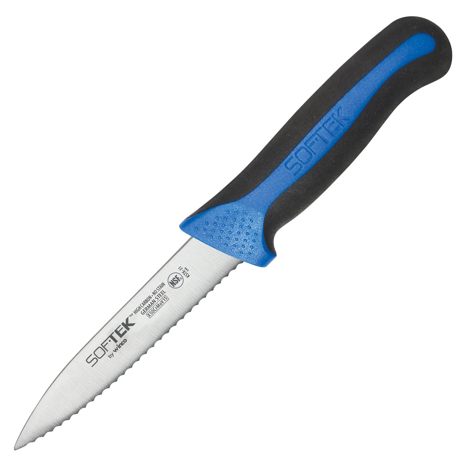 Winco KSTK-31 3-1/2 Inch Serrated Paring Knife High Carbon TPR Handle