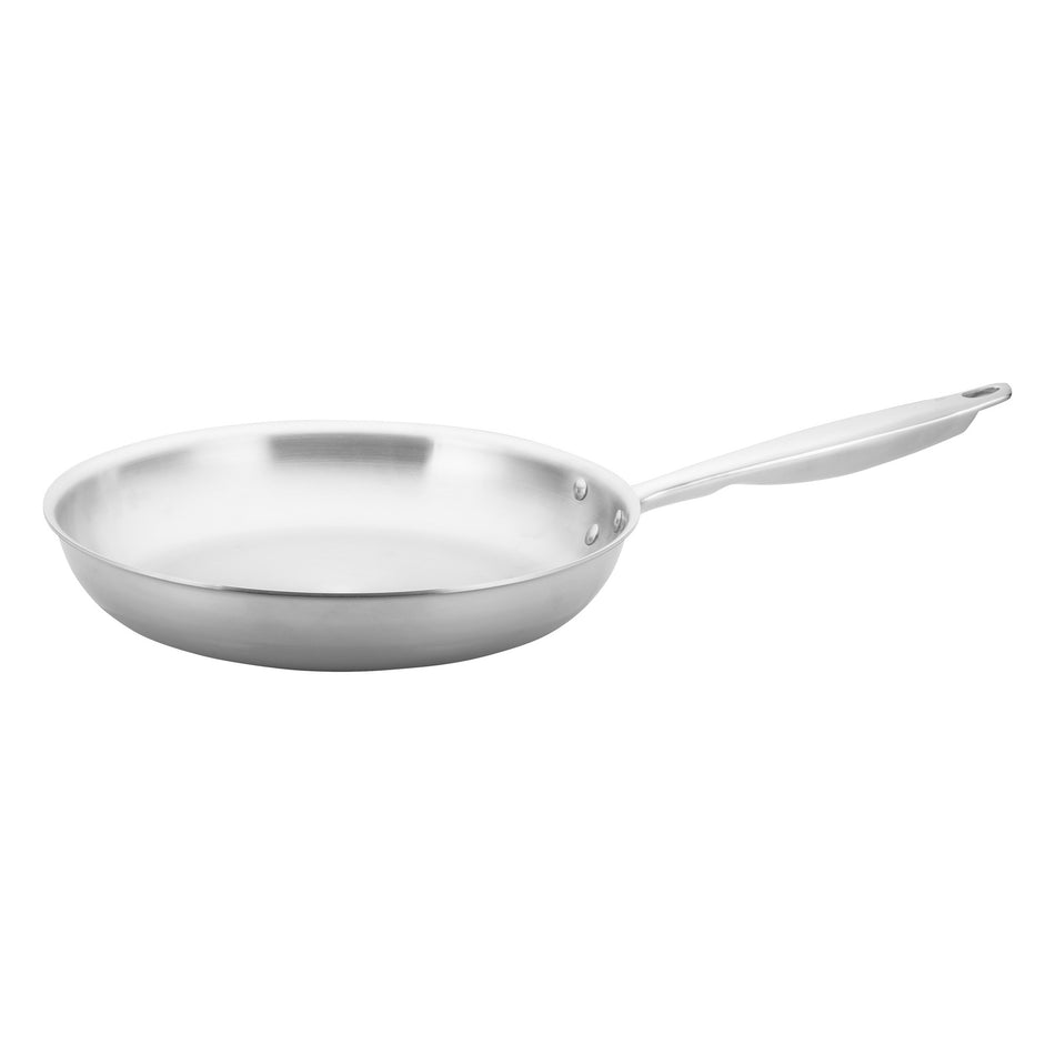 Winco TGFP-12 12 Inch Induction Ready Fry Pan Riveted Handle Aluminum Core Stainless Steel with Tri-Ply Construction