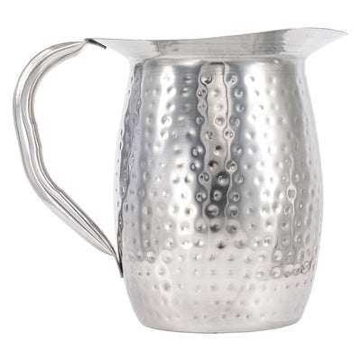 Winco WPB-2H 2 Quart Bell Pitcher with Handle Hammered Stainless Steel Mirror Finish