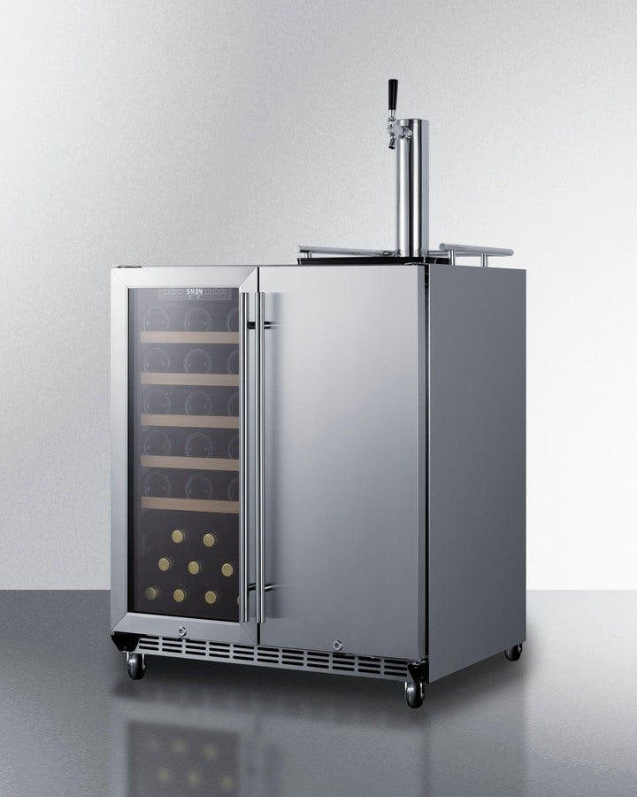 30" Built-In Indoor/Outdoor Combination Wine Cellar/Kegerator with 6.3 cu. ft. Capacity, LED Lighting, Factory Installed Lock and Digital Thermostat in Stainless Steel - SWBC3041