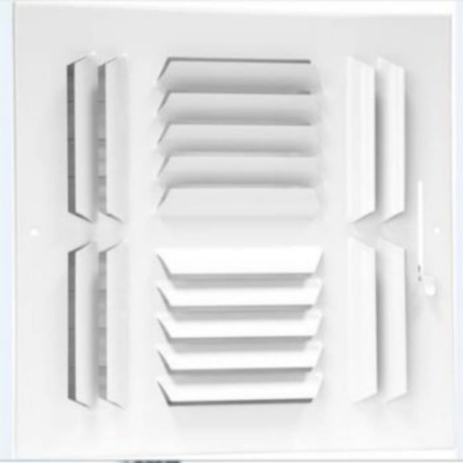 Lima 703899, 12x12 4-Way Air Register, White Steel Sidewall & Ceiling Air Vent with Multi-Shutter Damper