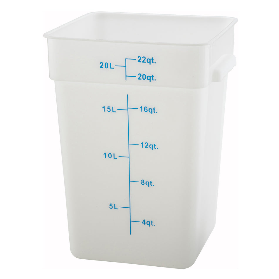 Winco PESC-22 22 Qt Storage Container Square with Built-in Handles Polypropylene White