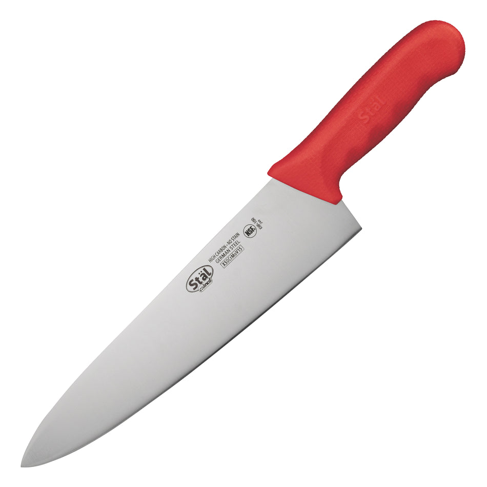 Winco KWP-100R 10 Inch Blade  Chef Knife Stamped Polypropylene Red Handle
