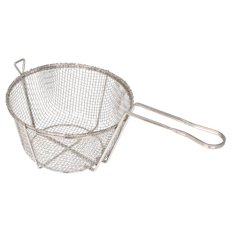 Winco FBR-8 8.5 Inch Round Fry Basket - Nickel Plated 4mm Mesh Wire Commercial Fryer