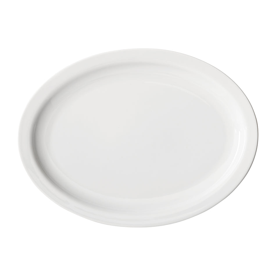 Winco BPO-13NR Birkhall Oval Platter with Narrow Rim, 13"L, White Porcelain, 12 Pieces/Case