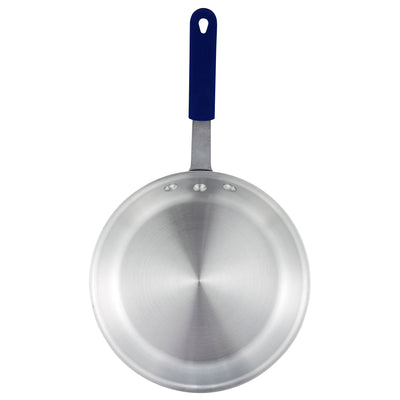 Winco AFP-12A-H 12 Inch Round Fry Pan Riveted Handle with Blue Silicone Sleeve Aluminum
