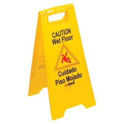 Winco WCS-25 12 Inch Wet Floor Caution Sign Yellow Plastic Bilingual