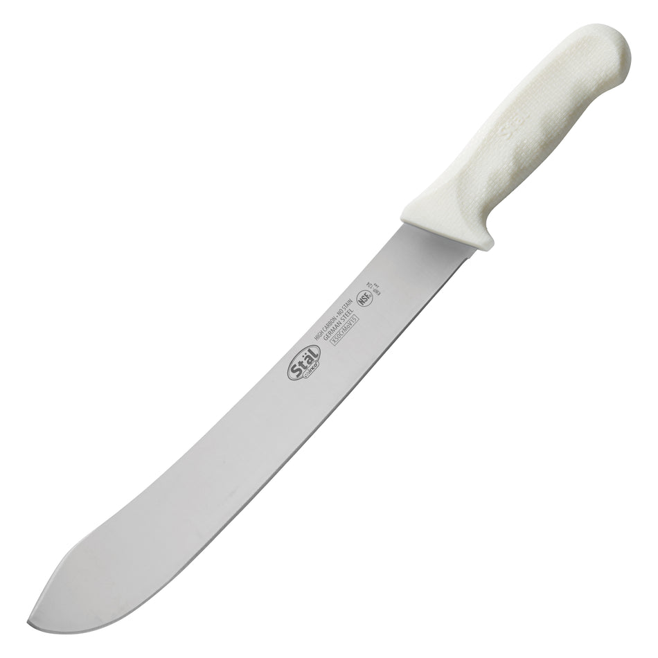 Winco KWP-124 12 Inch Blade Butcher Knife Stamped High Carbon No-Stain Steel White Handle