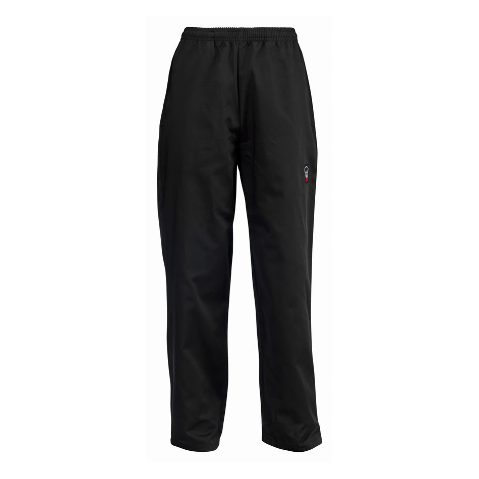 Winco UNF-2KM Medium Relaxed Fit Black Chef Pants with Drawstring and Pockets