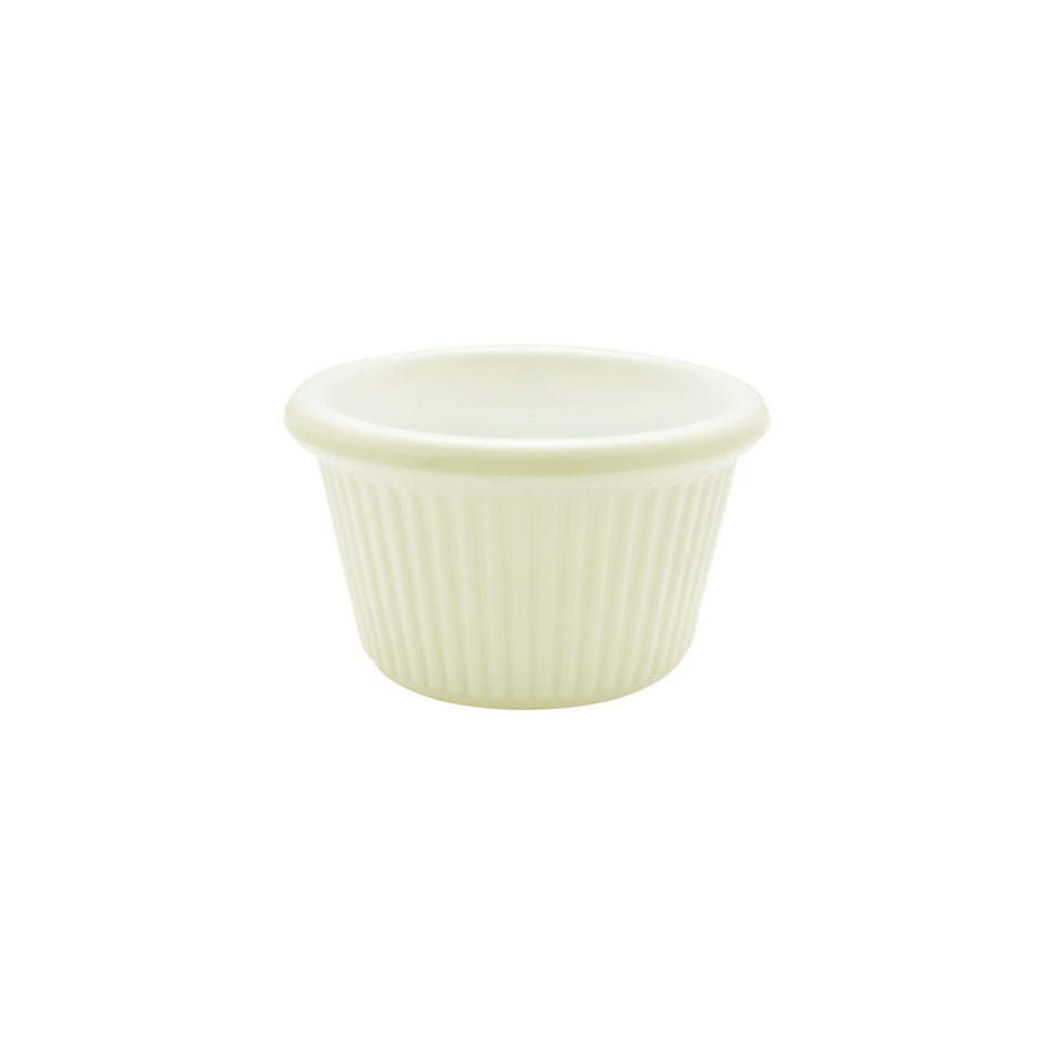 12 Pack 1-1/2 oz, 2-1/2" Diameter x 1-1/2" Height, Fluted Ramekin, Bone Color- Retail Pack, Melamine, BPA Free, Dishwasher Safe, Break-Resistant, Shatter-Resistant, No Microwave, No Oven, NSF