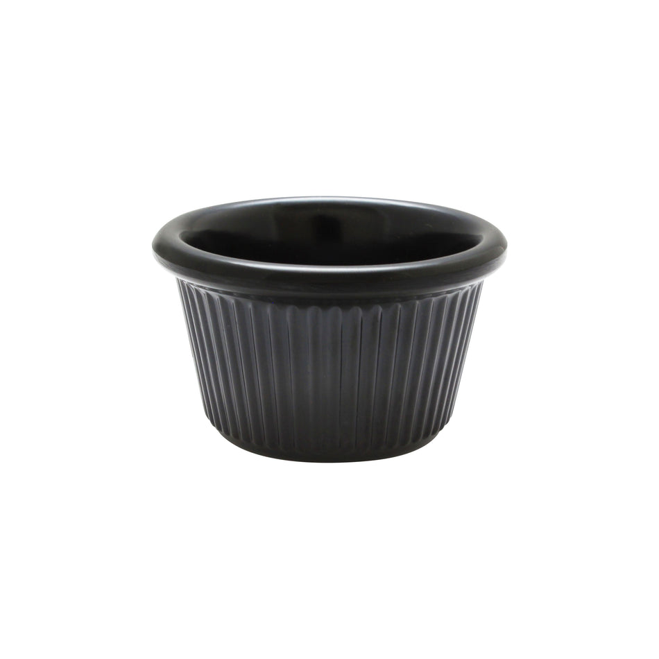 12 Pack 1-1/2 oz, 2-1/2" Diameter x 1-1/2" Height, Fluted Ramekin, Black Color, Melamine, BPA Free, Dishwasher Safe, Break-Resistant, Shatter-Resistant, No Microwave, No Oven, NSF