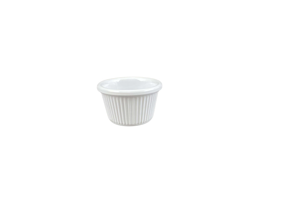 12 Pack 1-1/2 oz, 2-1/2" Diameter x 1-1/2" Height, Fluted Ramekin, White Color, Melamine, BPA Free, Dishwasher Safe, Break-Resistant, Shatter-Resistant, No Microwave, No Oven, NSF